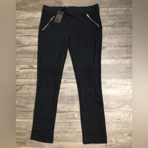Ashley Blue Black Leggings with Gold Zipper